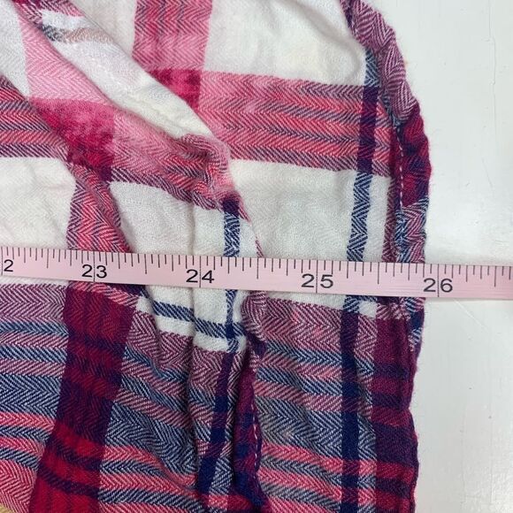 Upcycled Pink and Navy Distressed Bleach Splatter Plaid Button Down Shirt - Picture 6 of 6